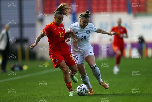 170921 - Wales Women v Kazakhstan Women, FIFA Women’s World Cup 2023 Qualifying Round - Natasha Harding of Wales holds off Alexandra Burova of Kazakhstan