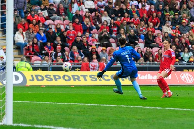 070326 - Wales v Montenegro - 2027 FIFA Women's World Cup Qualifying - Hannah Cain of Wales scores a goal