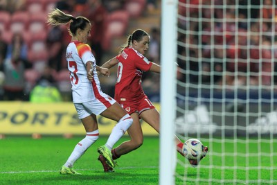 070326 - Wales v Montenegro - 2027 FIFA Women's World Cup Qualifying - Mared Griffiths of Wales scores a goal