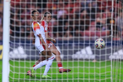 070326 - Wales v Montenegro - 2027 FIFA Women's World Cup Qualifying - Mared Griffiths of Wales scores a goal