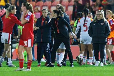 070326 - Wales v Montenegro - 2027 FIFA Women's World Cup Qualifying - Wales manager Rhian Wilkinson at full time
