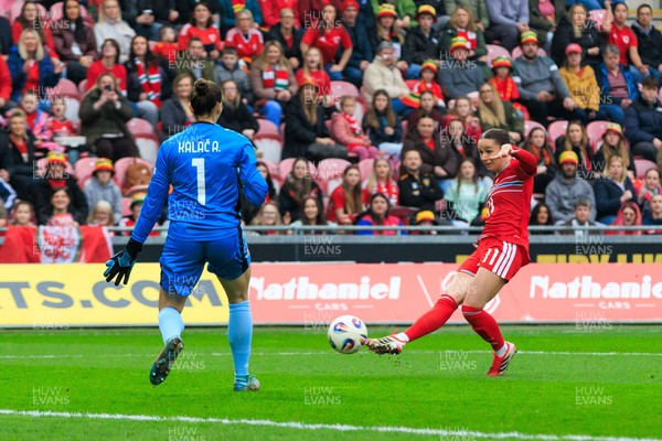 070326 - Wales v Montenegro - 2027 FIFA Women's World Cup Qualifying - Hannah Cain of Wales scores a goal