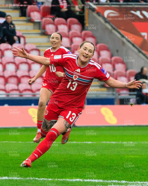 070326 - Wales v Montenegro - 2027 FIFA Women's World Cup Qualifying - Rachel Rowe of Wales celebrates after scoring a goal