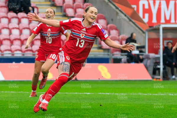 070326 - Wales v Montenegro - 2027 FIFA Women's World Cup Qualifying - Rachel Rowe of Wales celebrates after scoring a goal