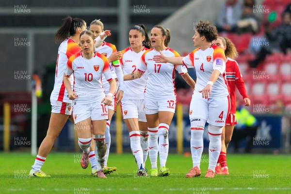 070326 - Wales v Montenegro - 2027 FIFA Women's World Cup Qualifying - Montenegro players celebrate a goal scored by Armisa Kuc of Montenegro