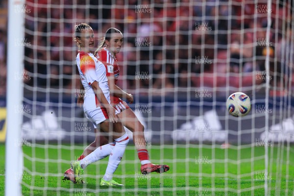 070326 - Wales v Montenegro - 2027 FIFA Women's World Cup Qualifying - Mared Griffiths of Wales scores a goal