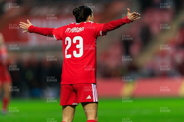 070326 - Wales v Montenegro - 2027 FIFA Women's World Cup Qualifying - Ffion Morgan of Wales reacts