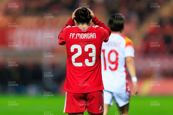 070326 - Wales v Montenegro - 2027 FIFA Women's World Cup Qualifying - Ffion Morgan of Wales reacts after missing a shot at goal