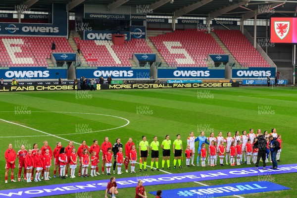 070326 - Wales v Montenegro - 2027 FIFA Women's World Cup Qualifying - Teams line up for the anthems