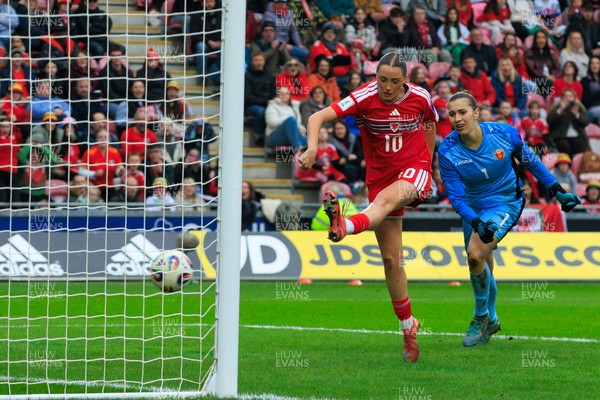 070326 - Wales v Montenegro - 2027 FIFA Women's World Cup Qualifying - Mared Griffiths of Wales scores a goal