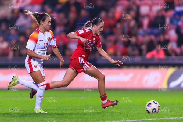 070326 - Wales v Montenegro - 2027 FIFA Women's World Cup Qualifying - Mared Griffiths of Wales on the ay to scoring goal
