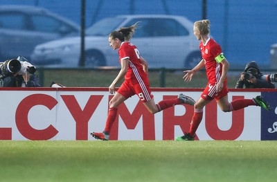 040619 - Wales v New Zealand, Women's International Challenge Match - Kayleigh Green of Wales races away to celebrate after scoring goal