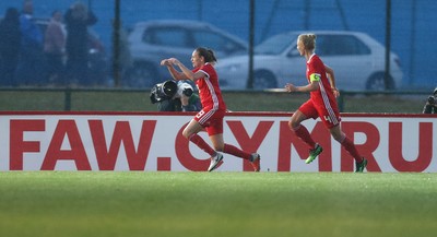 040619 - Wales v New Zealand, Women's International Challenge Match - Kayleigh Green of Wales races away to celebrate after scoring goal