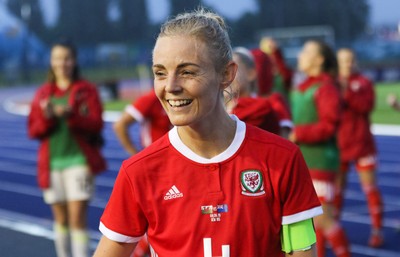 040619 - Wales v New Zealand, Women's International Challenge Match - Sophie Ingle of Wales is all smiles at the end of the match as Wales win 1-0