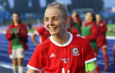 040619 - Wales v New Zealand, Women's International Challenge Match - Sophie Ingle of Wales is all smiles at the end of the match as Wales win 1-0