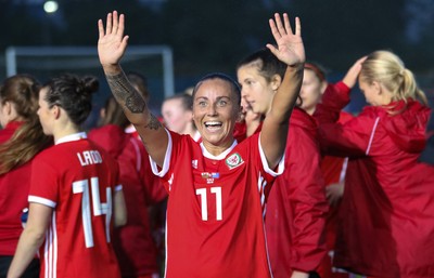 040619 - Wales v New Zealand, Women's International Challenge Match - Natasha Harding of Wales is all smiles at the end of the match as Wales win 1-0