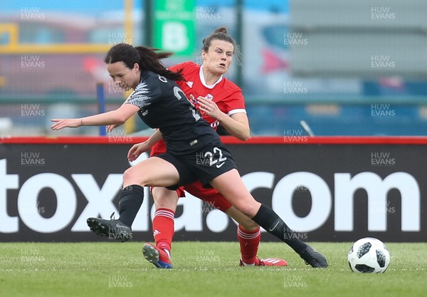 040619 - Wales v New Zealand, Women's International Challenge Match - Olivia Chance of New Zealand is challenged by Hayley Ladd of Wales