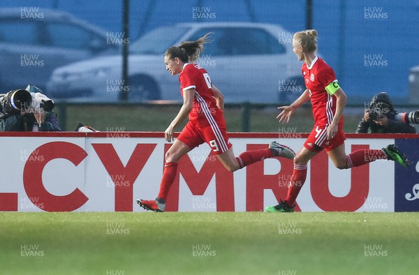 040619 - Wales v New Zealand, Women's International Challenge Match - Kayleigh Green of Wales races away to celebrate after scoring goal