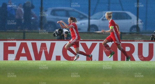 040619 - Wales v New Zealand, Women's International Challenge Match - Kayleigh Green of Wales races away to celebrate after scoring goal