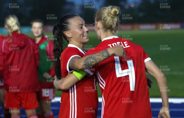 040619 - Wales v New Zealand, Women's International Challenge Match - Natasha Harding of Wales and Sophie Ingle of Wales congratulate each other at the end of the match as Wales win 1-0