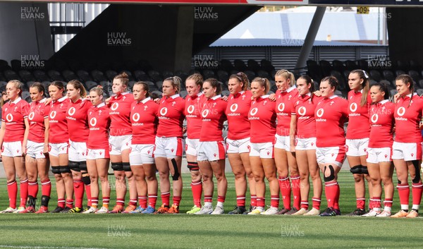 281023 - Wales Women v New Zealand Women, WXV1 - The Wales team line up to face the Haka