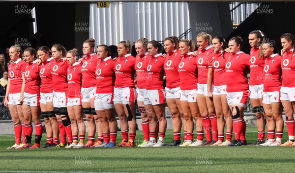 281023 - Wales Women v New Zealand Women, WXV1 - The Wales team line up to face the Haka