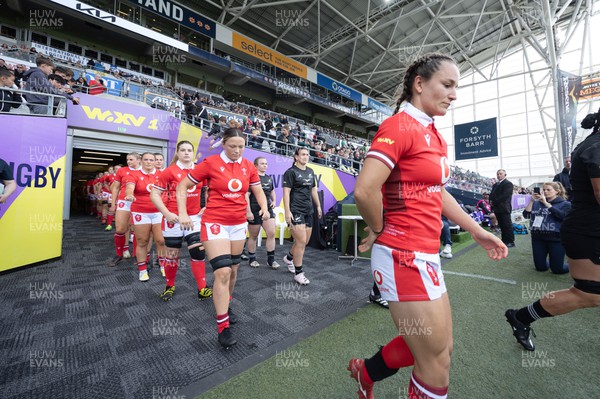 281023 - Wales Women v New Zealand Women, WXV1 - Jasmine Joyce of Wales walks out at the start of the match