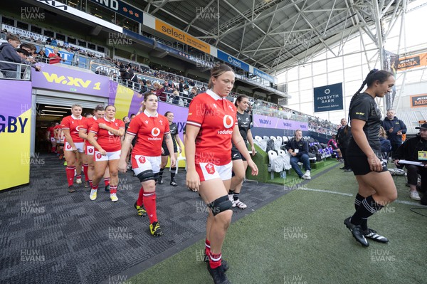 281023 - Wales Women v New Zealand Women, WXV1 - Alisha Butchers of Wales walks out at the start of the match