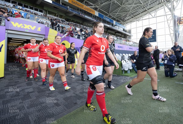 281023 - Wales Women v New Zealand Women, WXV1 - Bethan Lewis of Wales walks out at the start of the match
