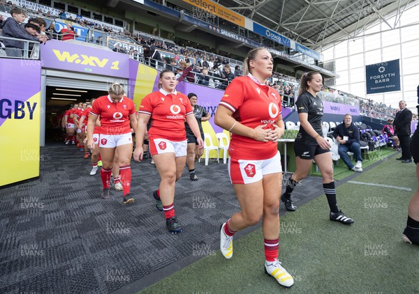 281023 - Wales Women v New Zealand Women, WXV1 - Kelsey Jones of Wales walks out at the start of the match