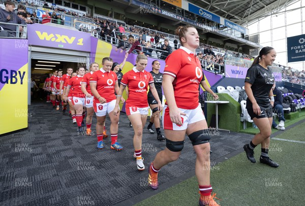 281023 - Wales Women v New Zealand Women, WXV1 - Kate Williams of Wales walks out at the start of the match