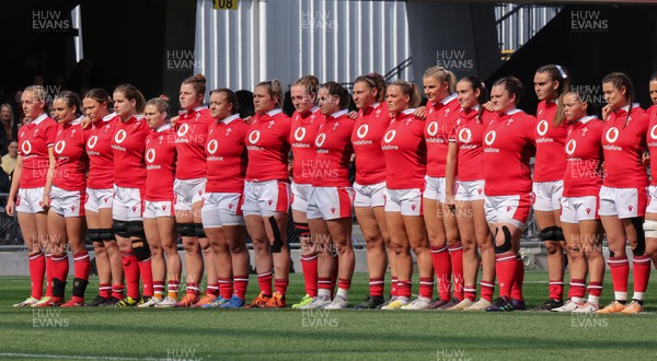 281023 - Wales Women v New Zealand Women, WXV1 - The Wales team lineup to face the Haka