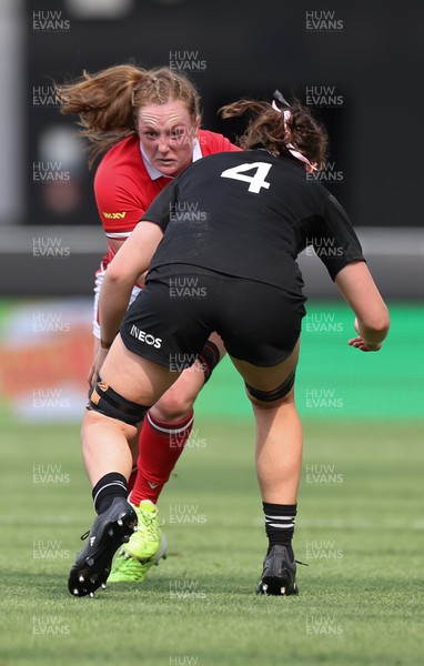 281023 - Wales Women v New Zealand Women, WXV1 -  Abbie Fleming of Wales takes on Maiakawanakaulani Roos of New Zealand