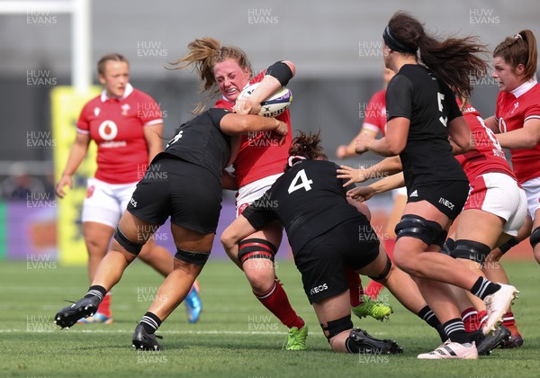 281023 - Wales Women v New Zealand Women, WXV1 -  Abbie Fleming of Wales takes on Maiakawanakaulani Roos of New Zealand and Liana Mikaele-Tu’u of New Zealand