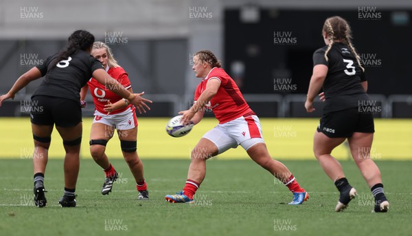 281023 - Wales Women v New Zealand Women, WXV1 - Lleucu George of Wales feeds the ball out