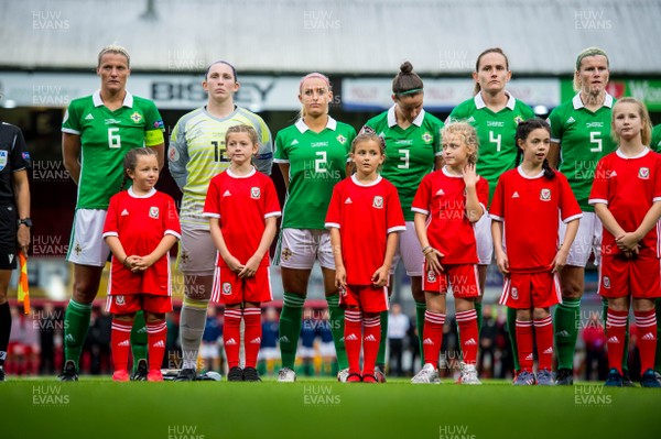 030919 - Wales v Northern Ireland - UEFA Women's Euro Qualifier - Ashley Hutton of Northern Ireland (left) ahead of kick 