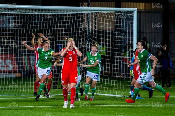 030919 - Wales v Northern Ireland - UEFA Women's Euro Qualifier - Ashley Hutton of Northern Ireland celebrates her last minute goal
