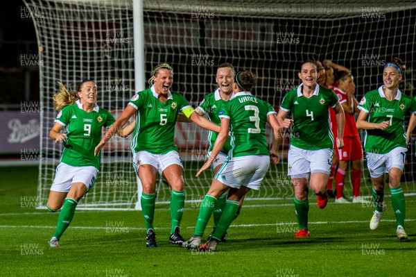 030919 - Wales v Northern Ireland - UEFA Women's Euro Qualifier - Ashley Hutton of Northern Ireland celebrates their final goal 