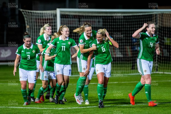 030919 - Wales v Northern Ireland - UEFA Women's Euro Qualifier - Ashley Hutton of Northern Ireland celebrates her last minute goal 