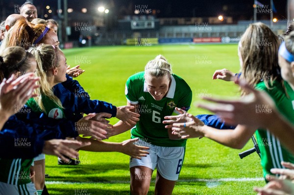 030919 - Wales v Northern Ireland - UEFA Women's Euro Qualifier - Ashley Hutton of Northern Ireland celebrates with team mates