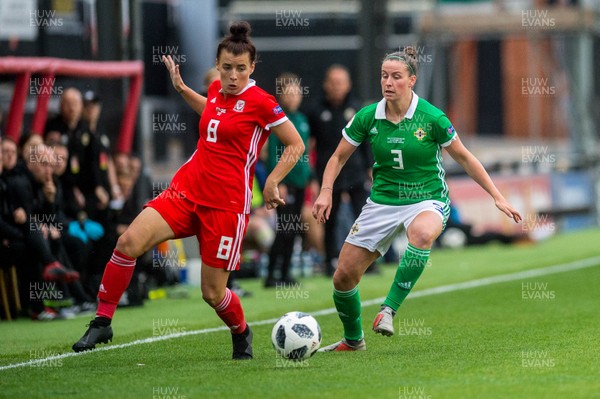 030919 - Wales v Northern Ireland - UEFA Women's Euro Qualifier - Angharad James of Wales and Demi Vance of  Northern Ireland in action