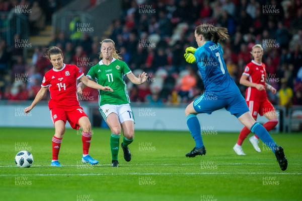 030919 - Wales v Northern Ireland - UEFA Women's Euro Qualifier - Hayley Ladd of Wales and Jacqueline Burns of Northern Ireland in action 