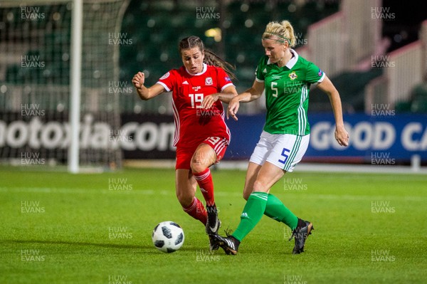 030919 - Wales v Northern Ireland - UEFA Women's Euro Qualifier - Megan Wynne of Wales and Julie Nelson of Northern Ireland in action 