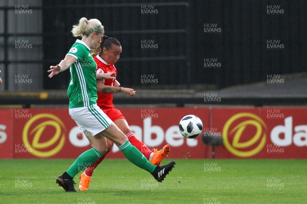 030919 - Wales v Northern Ireland - European Women's Championship - Group Stage -  Natasha Harding of Wales gets a shot on goal 