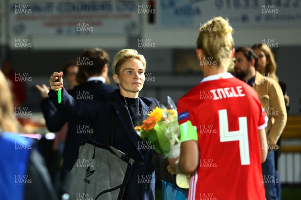 030919 - Wales v Northern Ireland - European Women's Championship - Group Stage -  Jess Fishlock greets Sophi Ingle after the final whistle