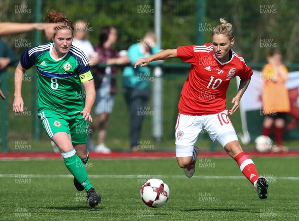 070417 - Wales Women v Northern Ireland Women, International Friendly  - Jessica Fishlock of Wales holds off Marissa Callaghan of Northern Ireland