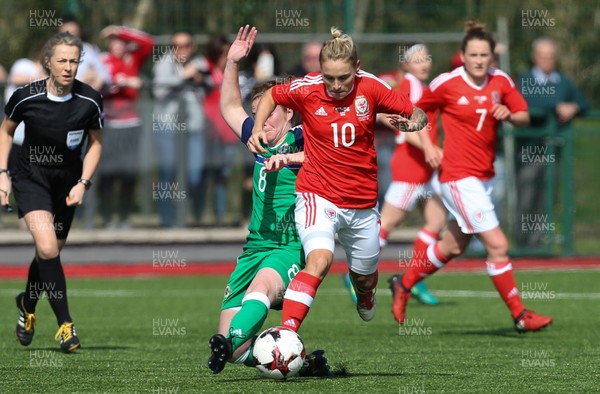 070417 - Wales Women v Northern Ireland Women, International Friendly  - Jessica Fishlock of Wales holds off Marissa Callaghan of Northern Ireland