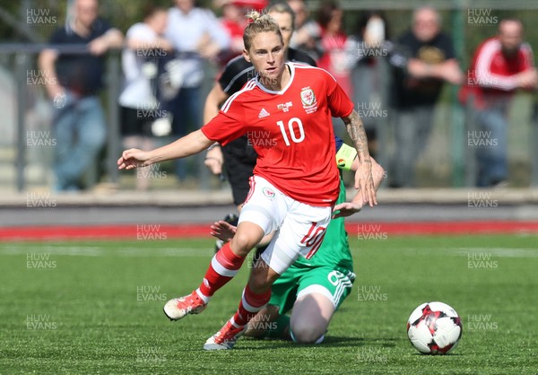 070417 - Wales Women v Northern Ireland Women, International Friendly  - Jessica Fishlock of Wales holds off Marissa Callaghan of Northern Ireland