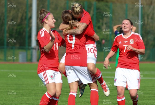 070417 - Wales Women v Northern Ireland Women, International Friendly  - Kayleigh Green of Wales celebrates with Jessica Fishlock after scoring goal