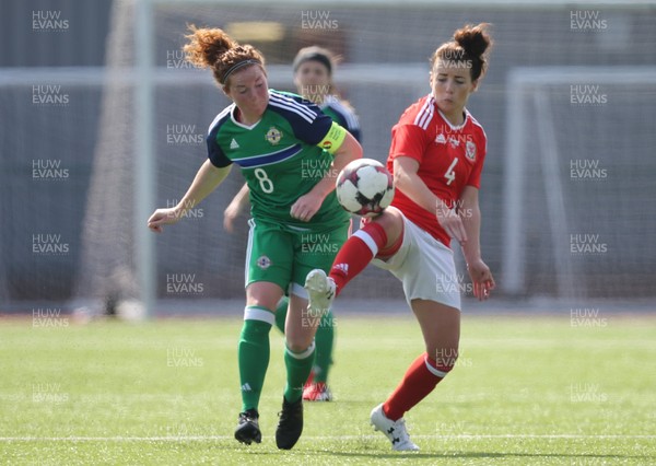 070417 - Wales Women v Northern Ireland Women, International Friendly  - Angharad James of Wales and Marissa Callaghan of Northern Ireland compete for the ball